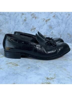 Footjoy Classics Men's Size 10.5 D Shoes Black Lizard Leather Exotic Loafers